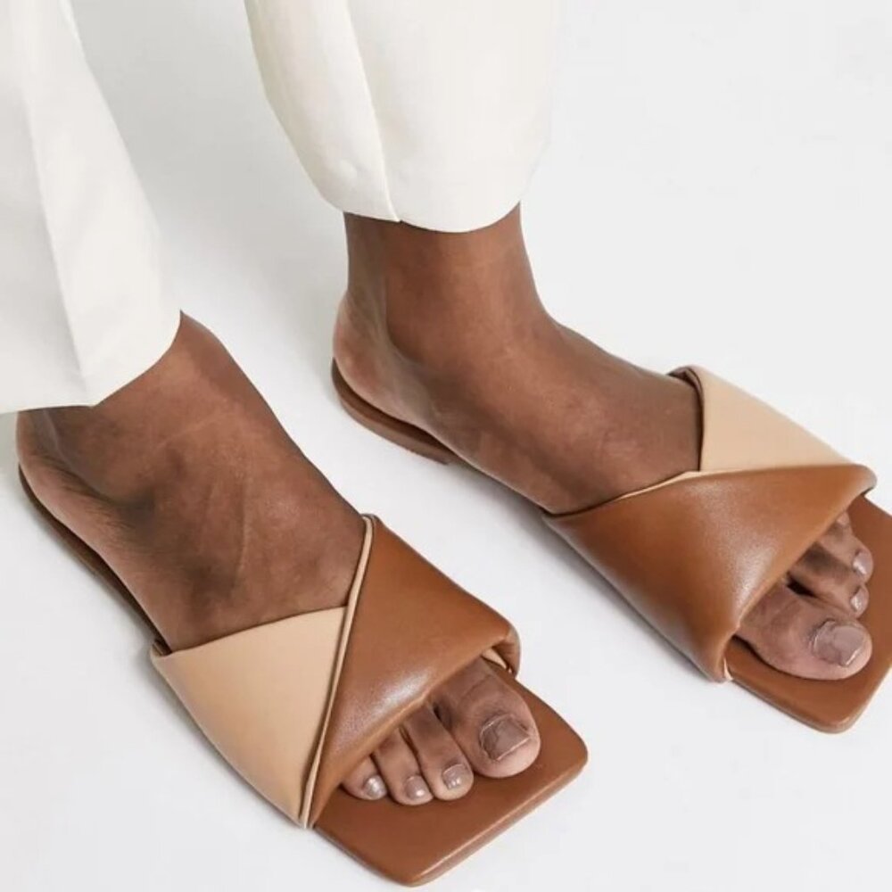 ASOS Z Code Z Isla Mules Tan and Cream Slip On Sandals – Size 8 (NEVER WORN)
